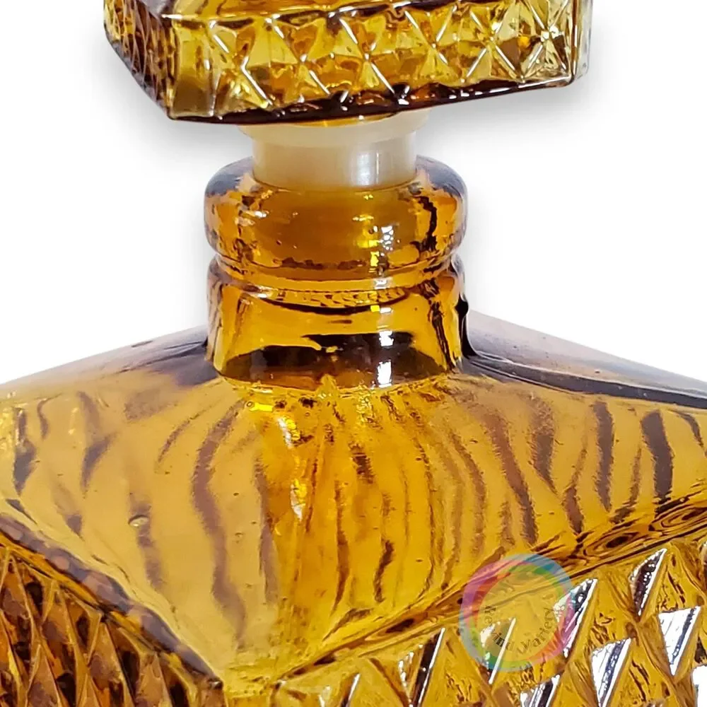 Vintage Mid Century Amber Glass Diamond Decanter Set Taiwan